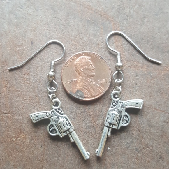 Pistol Revolver Gun Earrings - Picture 6 of 6